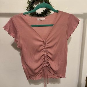 Pink Cropped Tee with Drawstring Front
